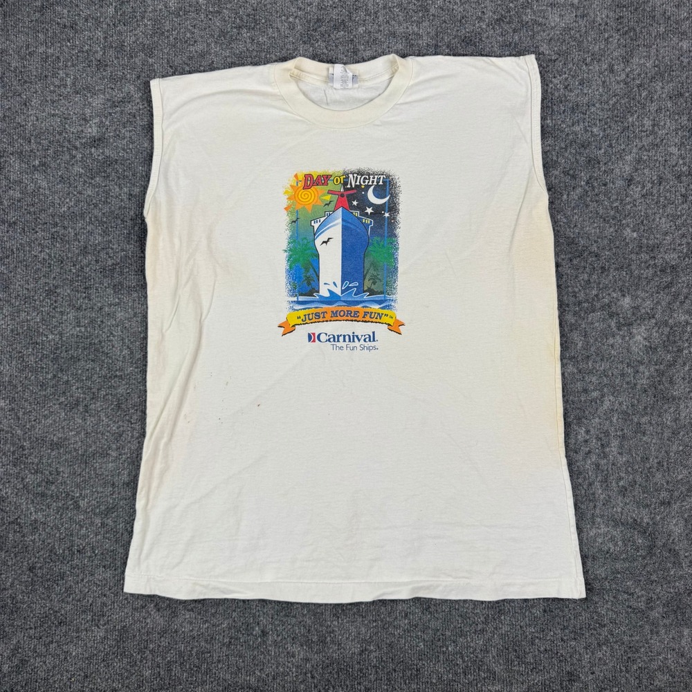 Carnival Muscle Tee Mens XL White Cruise Ship Graphic Sleeveless Cotton Fair